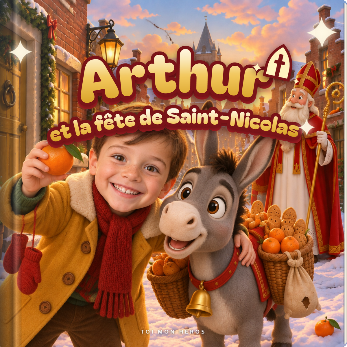 Le livre « Arthur et la fete de Saint-Nicolas », couverture rigide carree